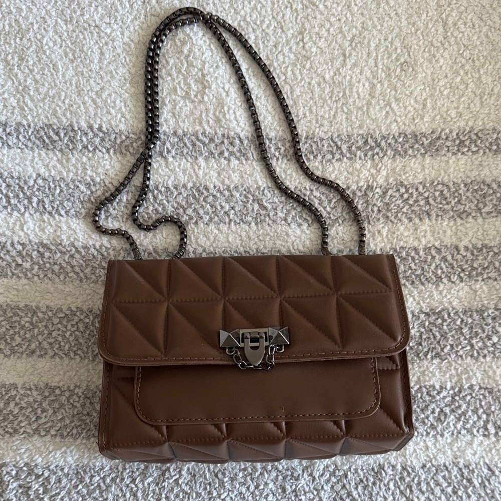 Brown Quilted Chain Shoulder Bag